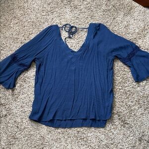 Women's Blue V-Neck Top